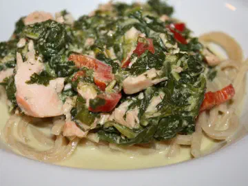 Linguine med laks og spinat, billede 1